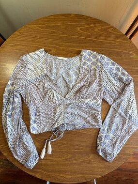 ILLA ILLA Lavender Patterned Tie-Front Blouse